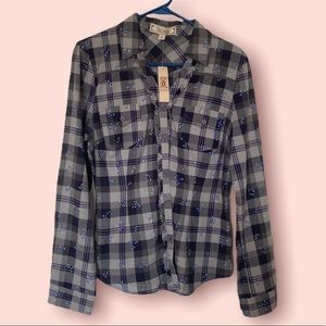 Plaid Shirt with Mini Floral Design